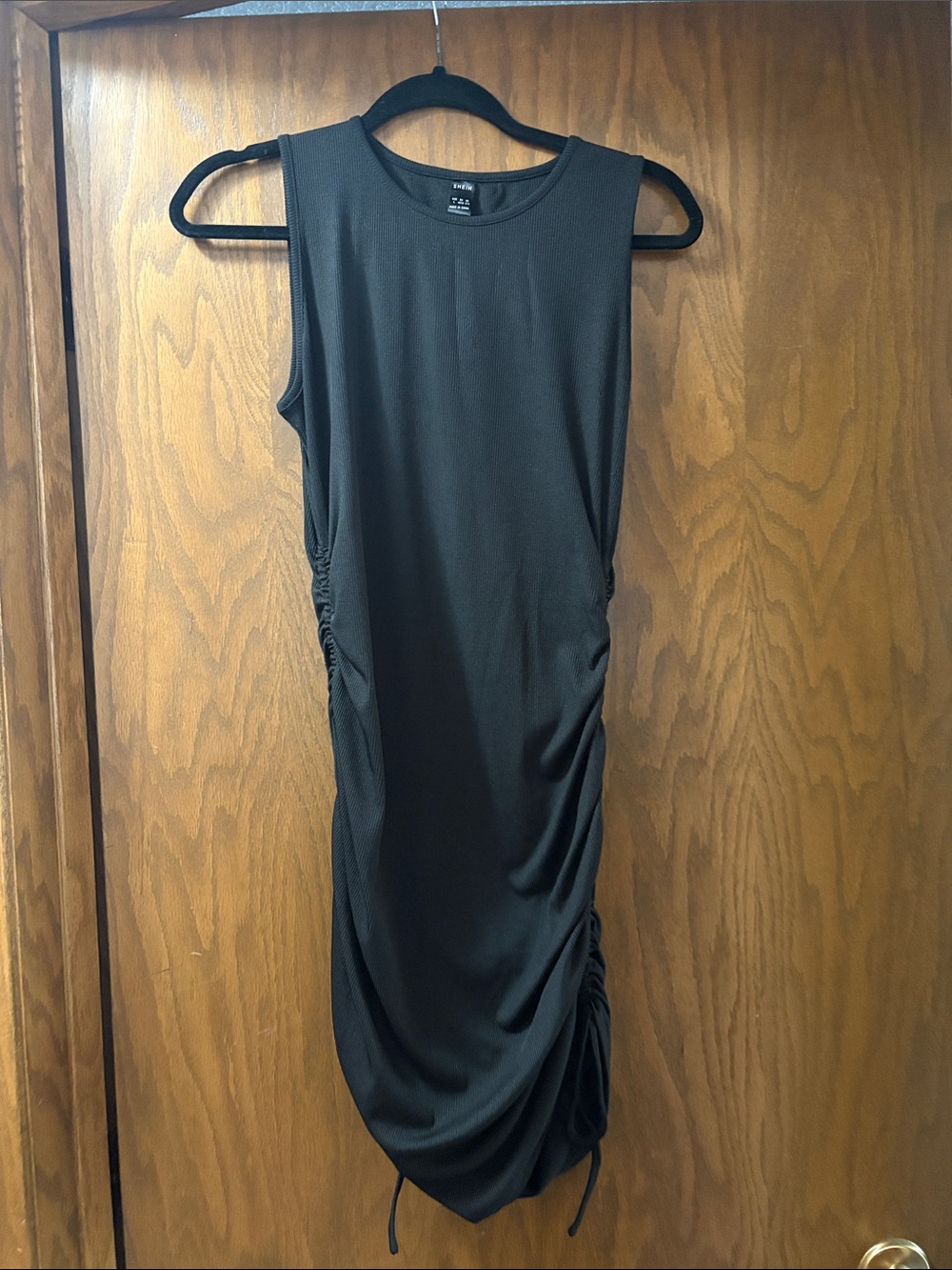 Black Ribbed Mini Dress with side ties
